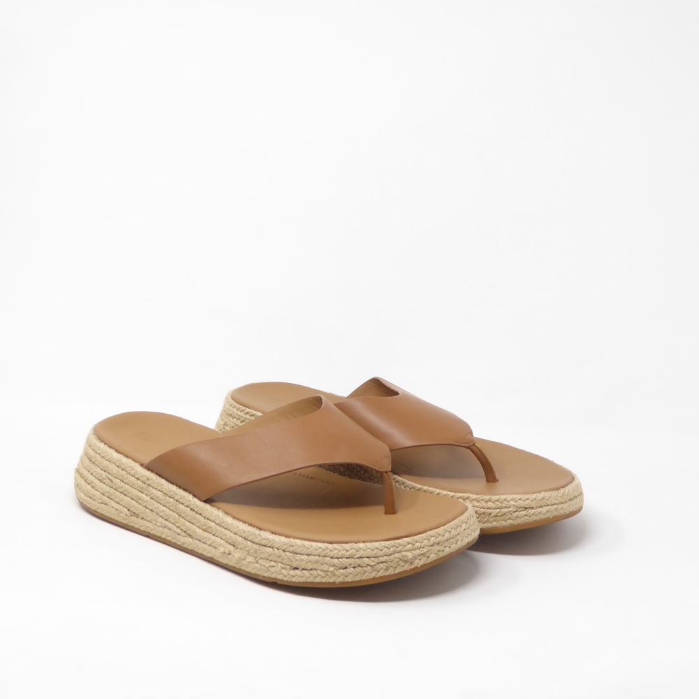FitFlop Womens F-Mode Leather Espadrille Platform Sandals Tan Brown 11